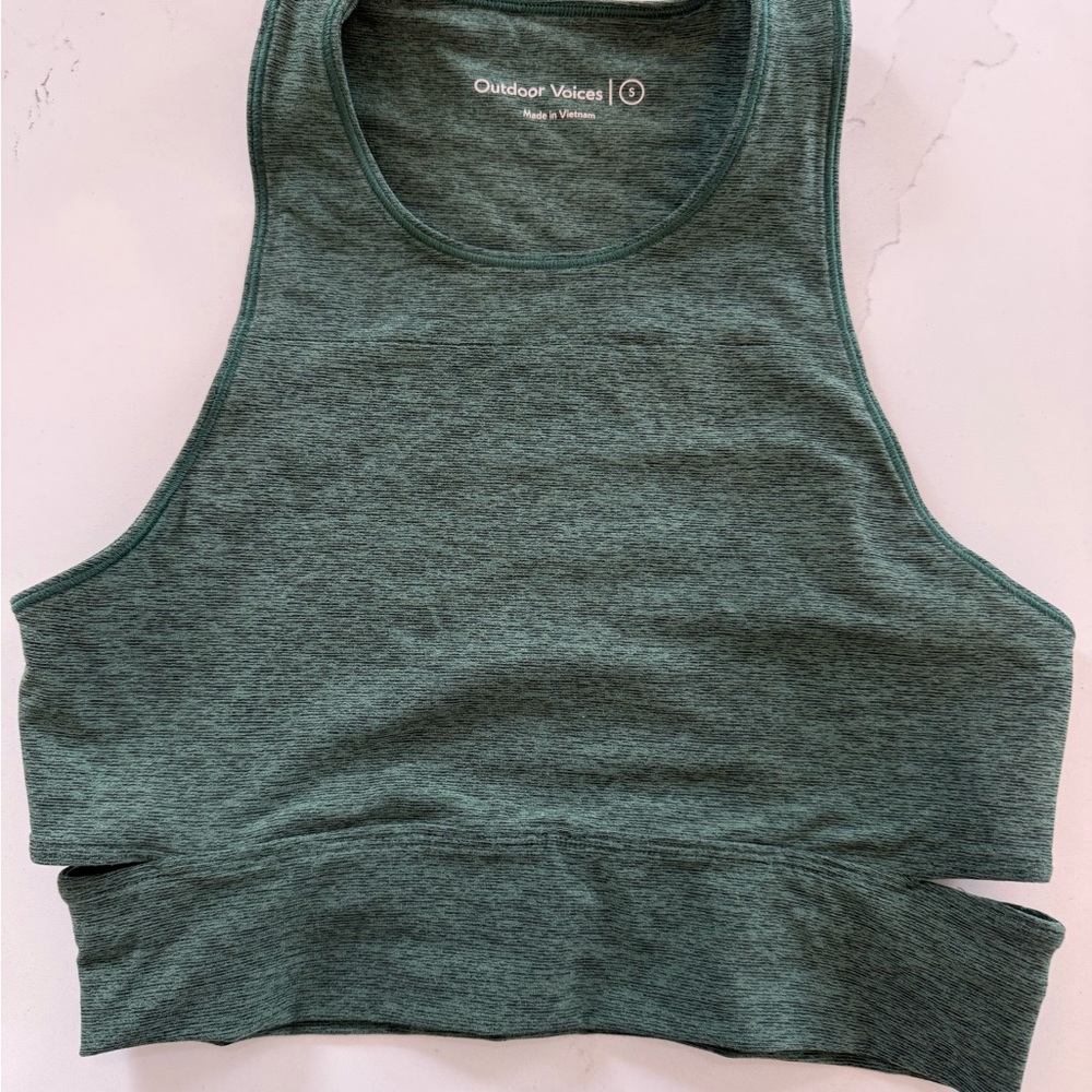 Outdoor Voices Heathered Green Crop Workout Top